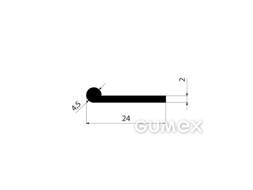 Gumový profil tvaru "P", 24x4,5/2mm, 70°ShA, EPDM, -40°C/+100°C, čierny